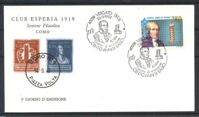1992 - REPUBBLICA - LOTTO/39042 - CENTENARIO DELLA RADIO - BUSTA FDC
