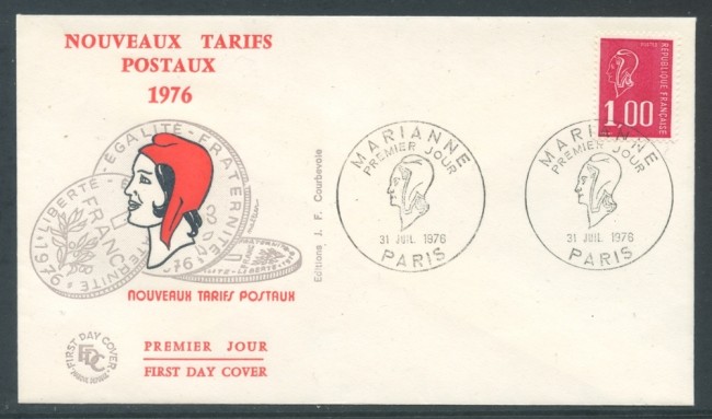 1976 - FRANCIA - 1 Fr. MARIANNA DI BEQUET - BUSTA FDC - LOTTO/26580