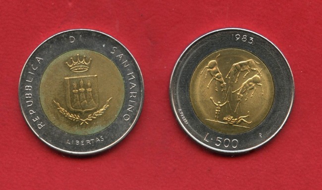 1983 - SAN MARINO - LOTTO/M48144 - 500 LIRE BICOLORE 