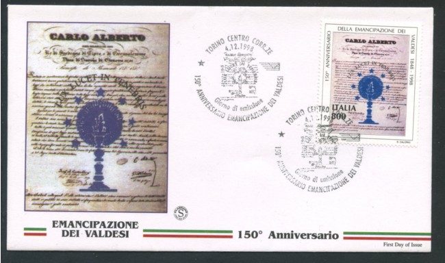 1998 - LOTTO/18139 - REPUBBLICA - EMANCIPAZIONE DEI VALDESI - FDC