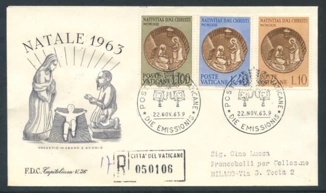 1963  - VATICANO - NATALE 3v. - BUSTA FDC - LOTTO/25724