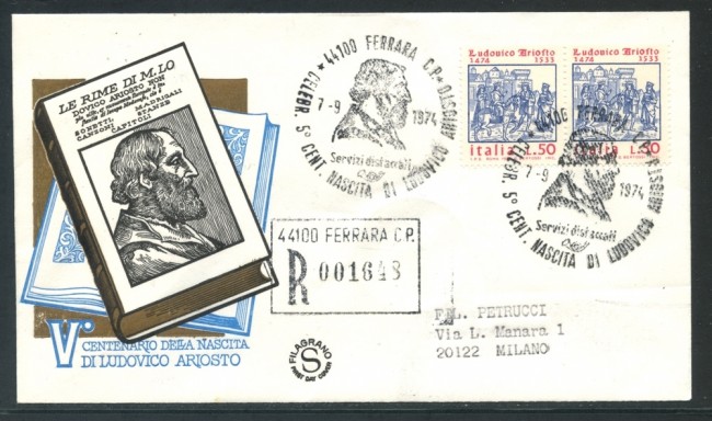 1974 - REPUBBLICA - LUDOVICO ARIOSTO - BUSTA FDC FILAGRANO - LOTTO/27450