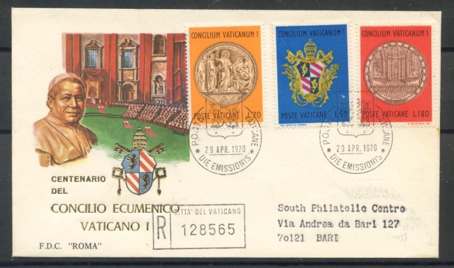 1970 - VATICANO - CENTENARIO CONCILIO ECUMENICO - BUSTA FDC ROMA VIAGGIATA - LOTTO/27617