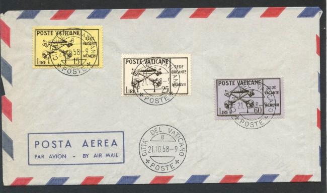1958 - VATICANO - SEDE VACANTE 3v. - BUSTA FDC - LOTTO/30310