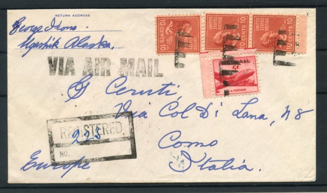 1948 - STATI UNITI - LOTTO/43576 -  BUSTA RACCOMANDATA DALL'ALASKA PER L'ITALIA