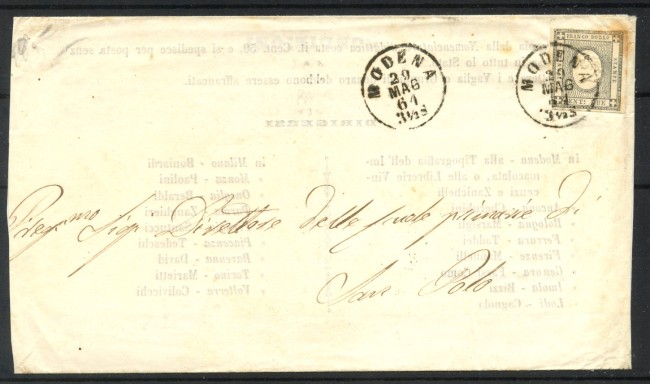 1861 - SARDEGNA - LOTTO/40772 - 2  CENT. PER STAMPE  SU CIRCOLARE DA MODENA PER  SAN POLO