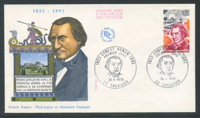 1973 - FRANCIA - ERNEST RENAN - BUSTA FDC - LOTTO/26717