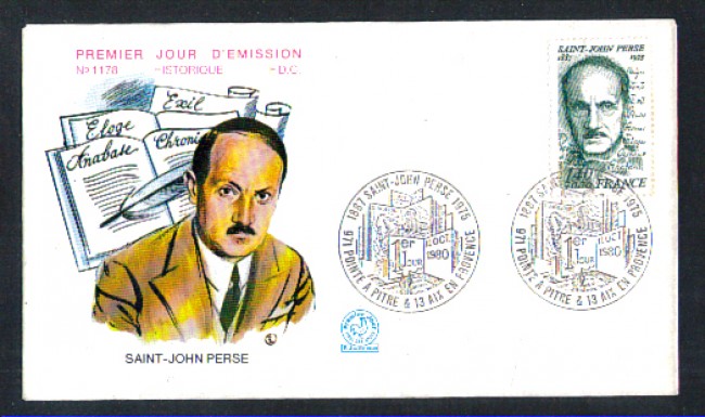 1980 - LOTTO/11091 - FRANCIA - SAINT-JOHN PERSE - BUSTA FDC