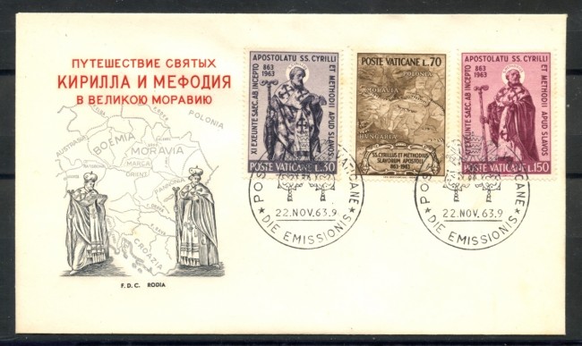 1963 - VATICANO - SANTI CIRILLO E METODIO - BUSTA FDC RODIA - LOTTO/27698