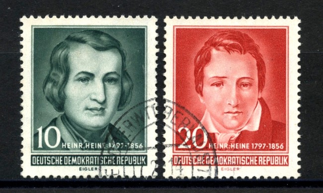 1956 - GERMANIA DDR - HEINRICH HEINE  2v. - USATI - LOTTO/36107
