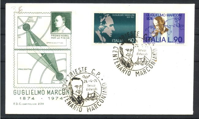 1974 - REPUBBLICA - LOTTO/39123 - GUGLIELMO MARCONI - BUSTA FDC