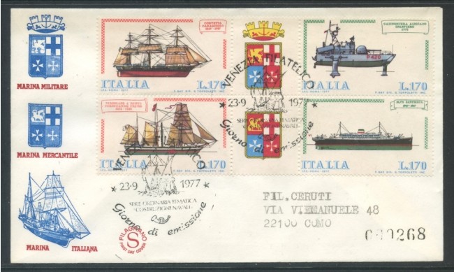 1977 - REPUBBLICA - COSTRUZIONI NAVALI - BUSTA FDC FILAGRANO VIAGGIATA - LOTTO/27307