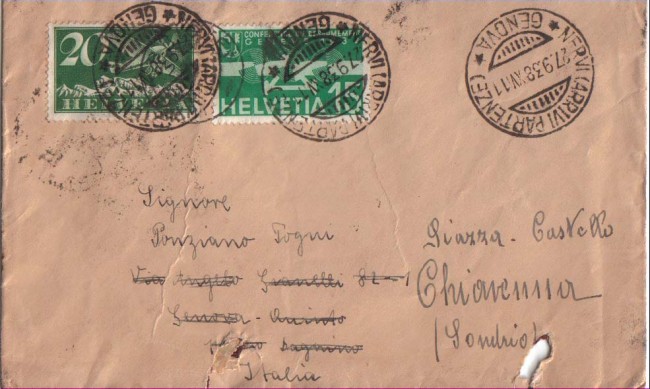 1938 - LBF/2847 SVIZZERA - BUSTA PER GENOVA
