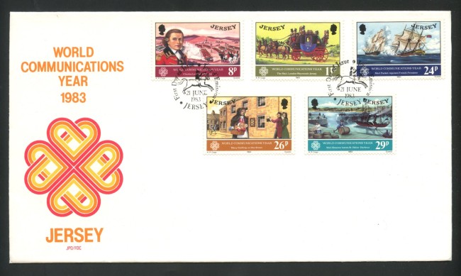 1983 - JERSEY - LOTTO/41769 -  ANNO DELLE COMUNICAZIONI 5v. - BUSTA FDC