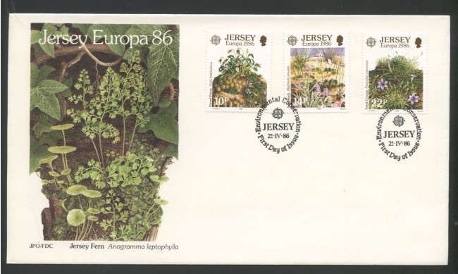 1986 - JERSEY - LOTTO/41798 - EUROPA 3v. - BUSTA FDC
