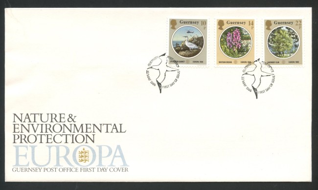 1986 - GUERNSEY - LOTTO/41493 - EUROPA  3v. - BUSTA FDC