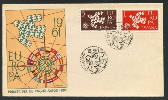 1961 - SPAGNA - LOTTO/20442 - EUROPA 2v. - BUSTA FDC