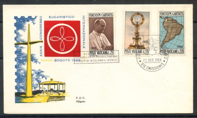 1968 - VATICANO - VIAGGIO A BOGOTA - BUSTA FDC SILIGATO - LOTTO/27634
