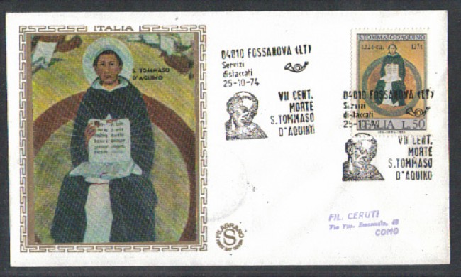 1974 - LOTTO/6612Z - REPUBBLICA - S.TOMMASO D'AQUINO - FDC
