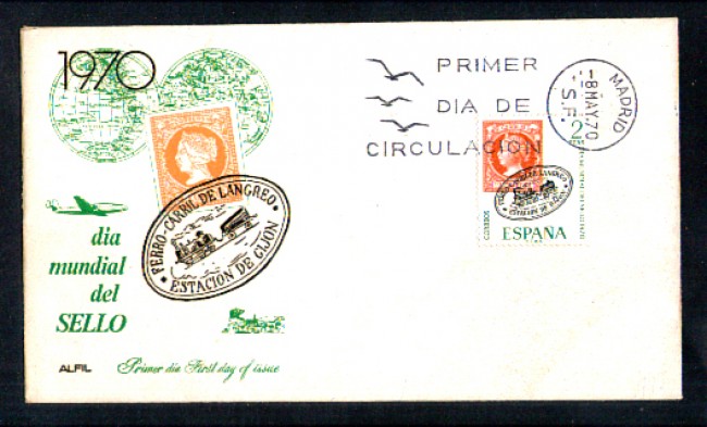 1970 - LOTTO/11098 - SPAGNA  - GIORNATA MONDIALE DEL FRANCOBOLLO  - BUSTA FDC