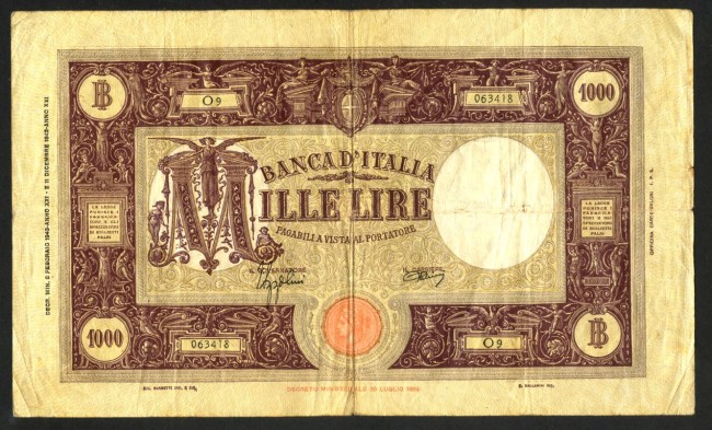 1943 - REPUBBLICA - LOTTO/42868 - 1000 LIRE GRANDE "M" (FASCIO)