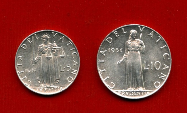 1951 - VATICANO - LOTTO/M47503 - 5 -10 LIRE PAPA PIO XII°