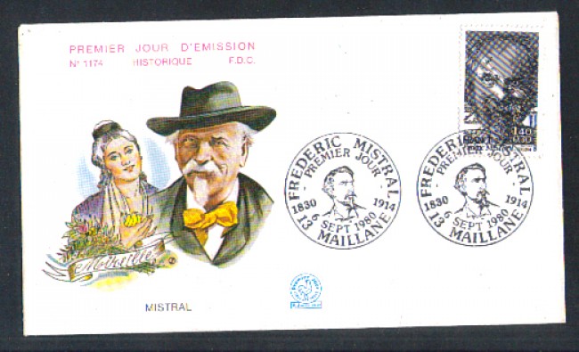 1980 - LBF/3896 - FRANCIA - FREDRIC  MISTRAL - BUSTA FDC