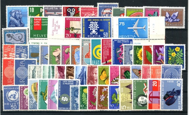 1958/1962 - SVIZZERA - LOTTO/47957 - INSIEME DI 61 FRANCOBOLLI NUOVI IN SERIE COMPLETE 