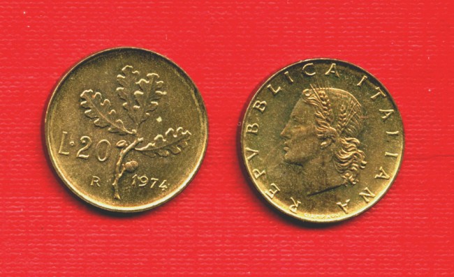 1974 - LOTTO/M21700 - REPUBLICA - 20 LIRE RAMO DI QUERCIA