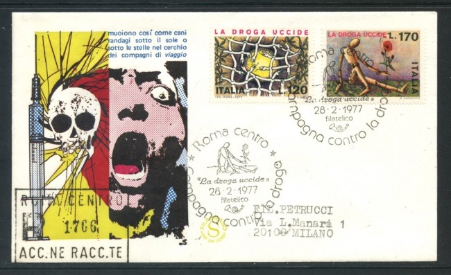 1977 - REPUBBLICA - LOTTA ALLA DROGA - BUSTA FDC FILAGRANO VIAGGIATA - LOTTO/27297