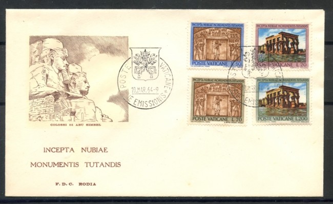 1964 - VATICANO - MONUMENTI DELLA NUBIA - BUSTA FDC RODIA  - LOTTO/27690