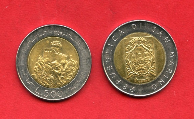 1988 - SAN MARINO - LOTTO/M48146 - 500 LIRE BICOLORE 