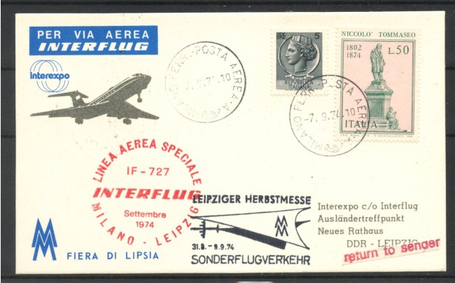 1974 - REPUBBLICA - LOTTO/42735 - VOLO INTERFLUG MILANO LIPSIA