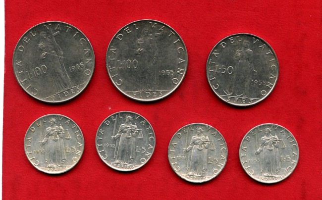 1951/1955 - VATICANO - LOTTO/M47991 - PIO XII° INSIEME DI 7 MONETE DIFFERENTI