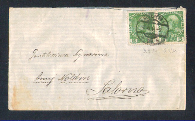 1914 - LOTTO/10790 - AUSTRIA - 5h. F.GIUSEPPE SU BUSTA DA ROVERETO