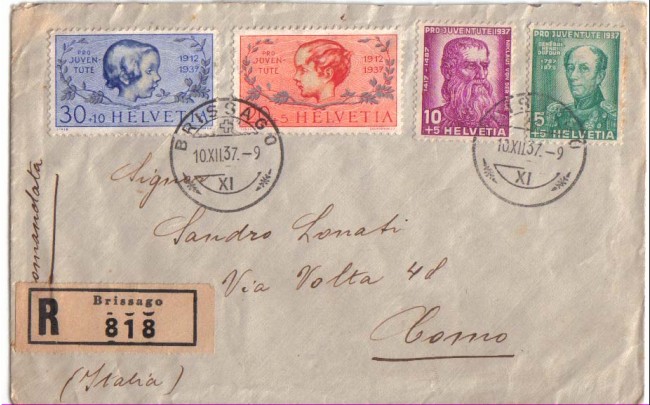 1937 - LBF/2842  - SVIZZERA - PRO JUVENTUTE - BUSTA VIAGGIATA