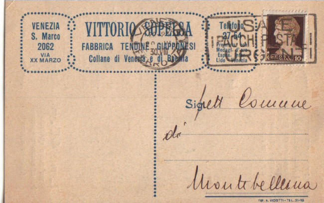 VENEZIA - 1930 - LBF/1577 - CART. COMMERCIALE  FABBRICA TENDE
