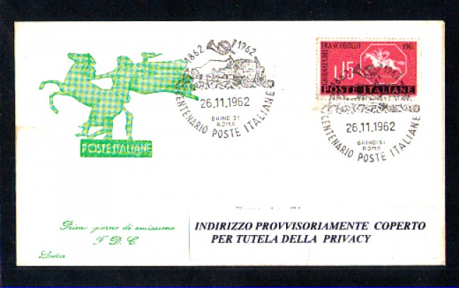 1962 - LBF/3498 - ITALIA - CENTENARIO POSTE ITALIANE DILIGENZA POSTALE - BUSTA