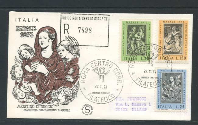 1973 - REPUBBLICA - NATALE - BUSTA FDC FILAGRANO VIAGGIATA - LOTTO/27535