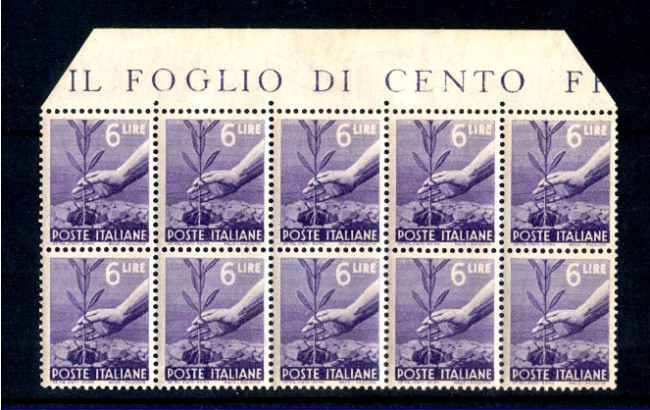 1945 - LOTTO/REP556NBL - REPUBBLICA - 6 LIRE DEMOCRATICA - BLOCCO