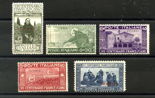 1926 - ERITREA - LOTTO/40707 - SAN FRANCESCO 5v. - NUOVI