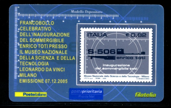 2005 - LOTTO/20963 - REPUBBLICA - 62c. SOMMERGIBILE E. TOTI - TESSERA FILAT.