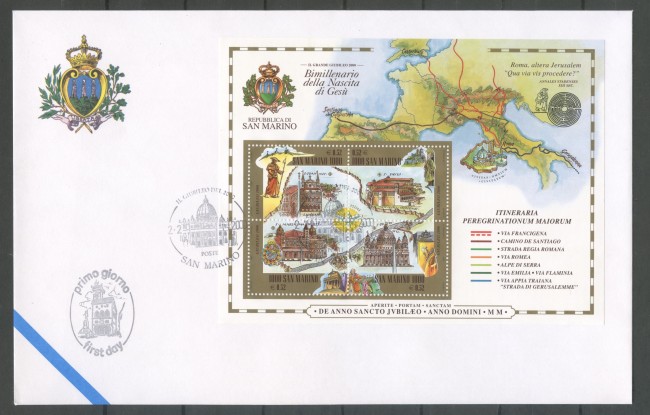 2000 - SAN MARINO -LOTTO/31789 -  BIMILLENARIO NASCITA DI GESU' - FOGLIETTO - BUSTA FDC - 