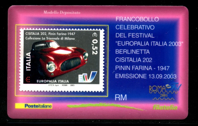 2003 - LOTTO/20908 - REPUBBLICA - EUROPALIA ROMAFIL - TESSERA FILAT.