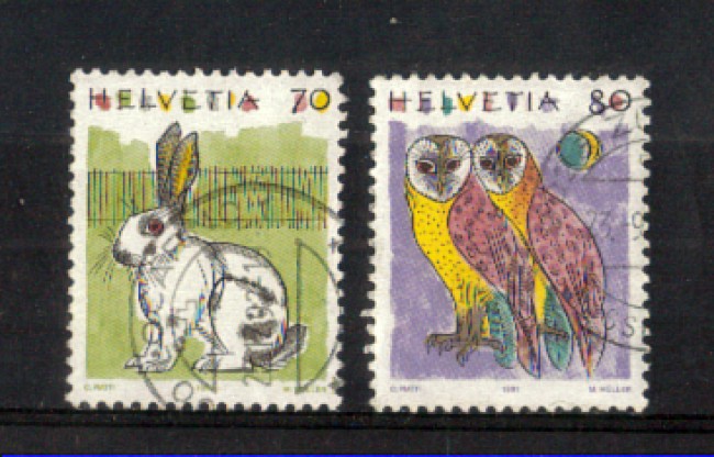 1991 - LOTTO/SVI1365CPU - SVIZZERA - ANIMALI 2v. - USATI