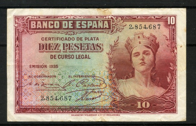 1935 - SPAGNA - LOTTO/48601 - 10 PESETAS 