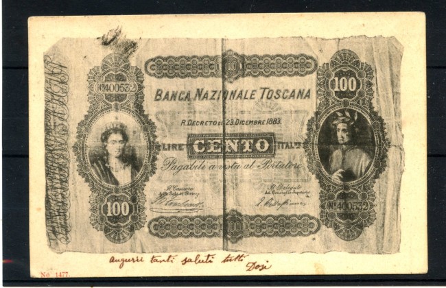 1896/1900 - REGNO - CARTOLINA ILLUSTRATA 100 LIRE BANCA NAZIONALE TOSCANA