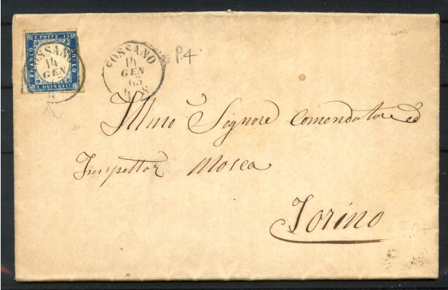 1863 - REGNO - LOTTO/40777 - 15 CENTESIMI AZZURRO SCURO SU BUSTA PER TORINO