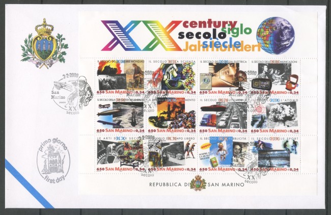 2000 - SAN MARINO - XX° SECOLO - FOGLIETTO SU BUSTA FDC - LOTTO/31788