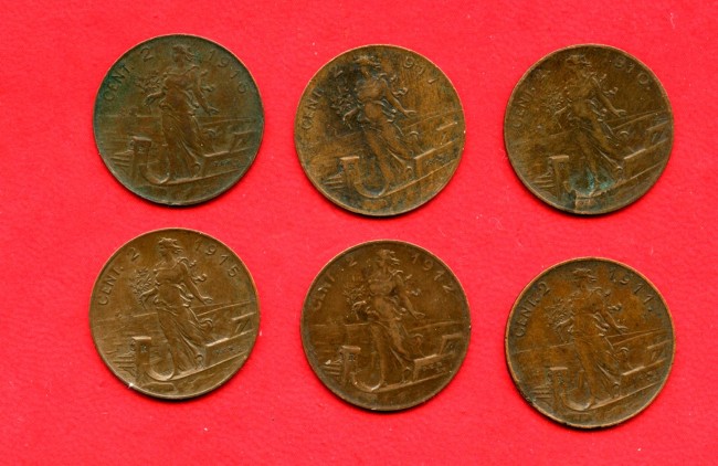 1910/17 - REGNO - LOTTO/M42787 - 2 CENTESIMI  V.EMANUELE III° INSIEME DI 6 MONETE
